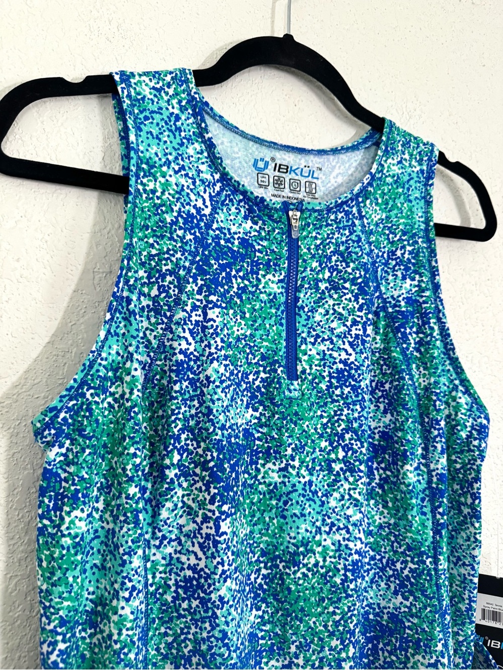 IBKUL Sleeveless Tennis Mini Dress in Spray Paint Blue Green Size Large NEW - Picture 4 of 8